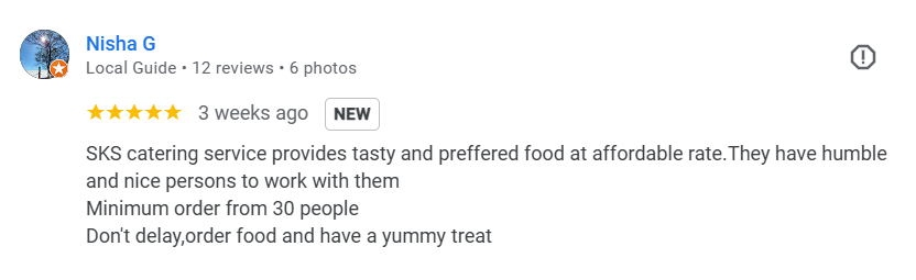 Google review screenshot 1 for SKS Catering Services